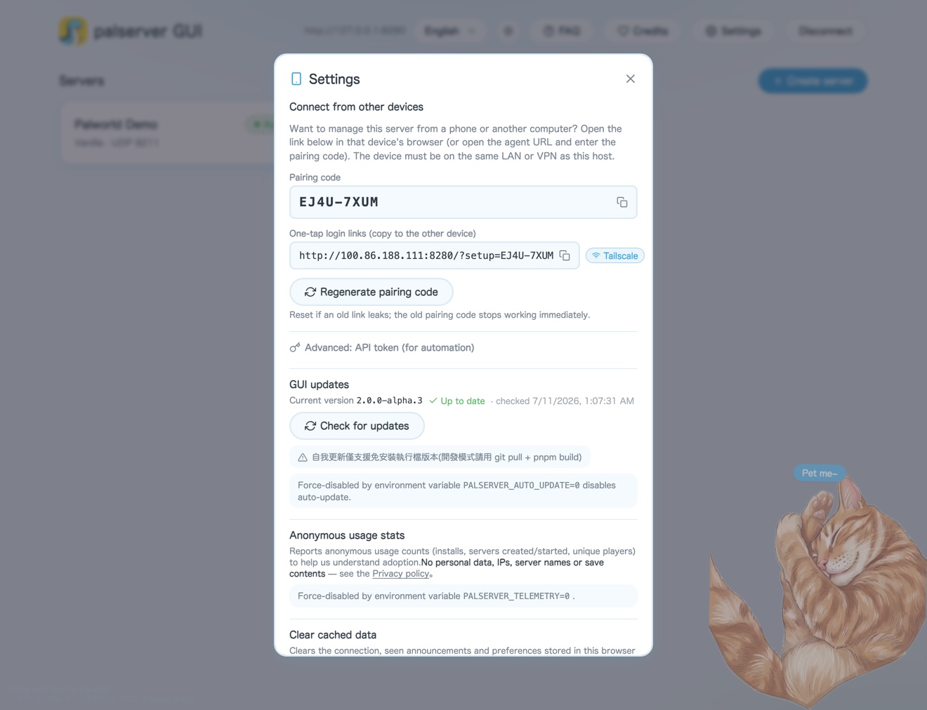 Settings page and multi-device access