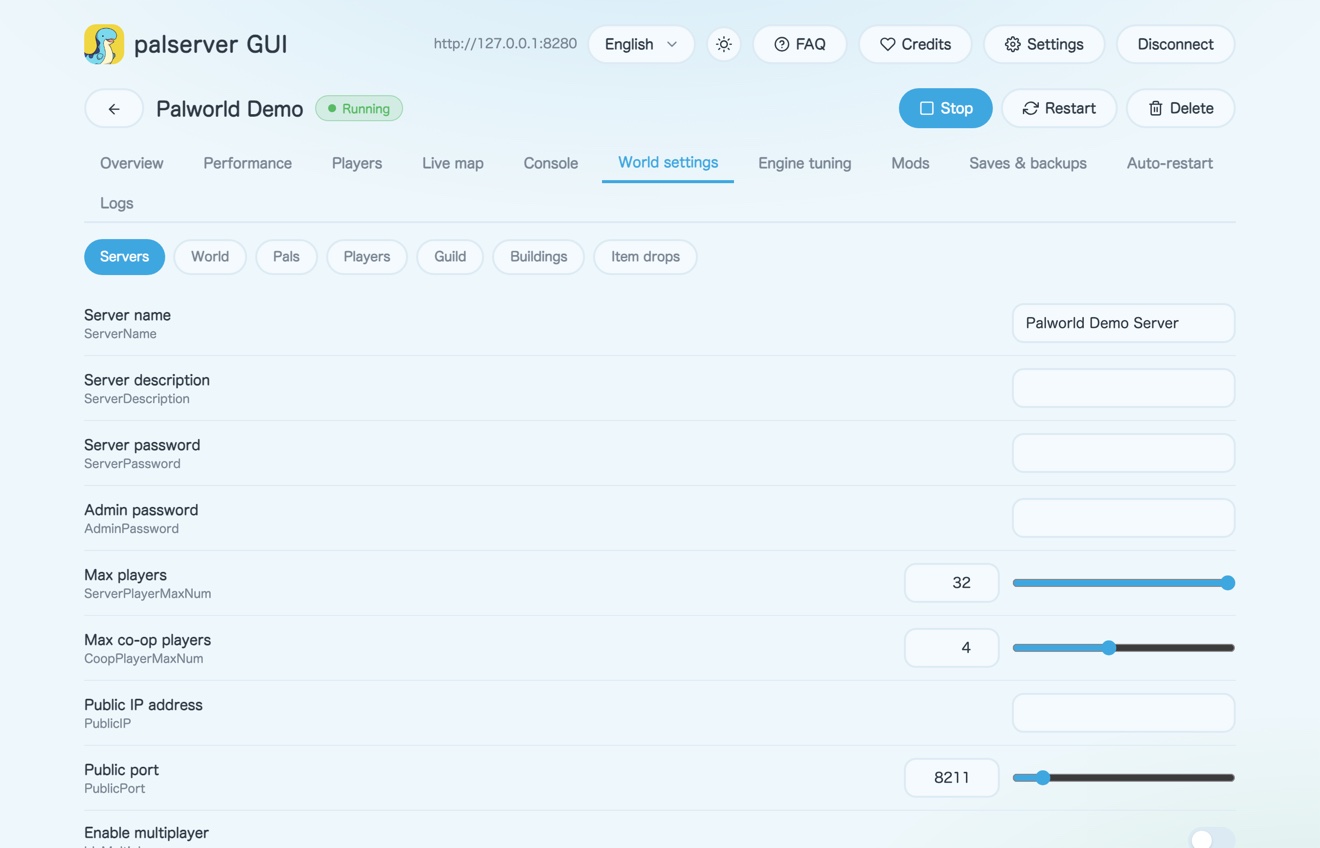 World settings editor